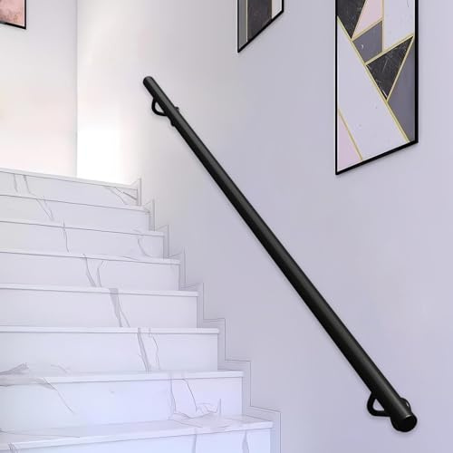 Pasamanos negro para escaleras, barandilla de escalera Pasamanos de soporte de montaje en pared de hierro forjado de metal Barra de seguridad pasillo para decoración - Kit completo(360cm)