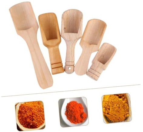 SHINEOFI 5 piezas Cucharitas de Madera para Sal Té y Café con Mango Ergonómico Cucharas Pequeñas para Cocina y Menaje Accesorios para Especias y Polvos Hogar y Restaurantes