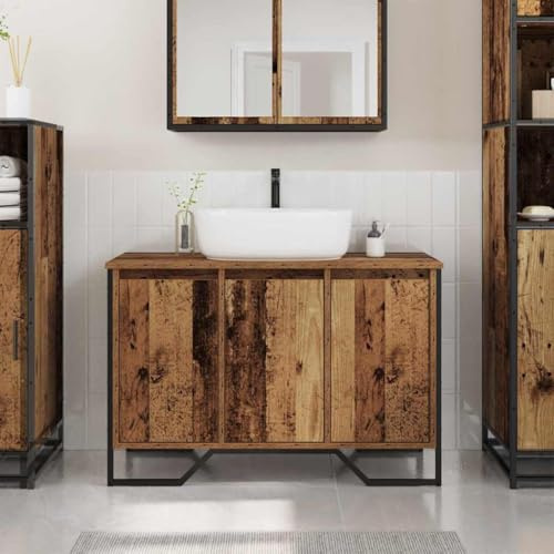 Owoxanthellate Owox - Mobile sottolavabo in legno antico, 91 x 35 x 60 cm, stile rustico con spazio di archiviazione, moderno per piccoli bagni