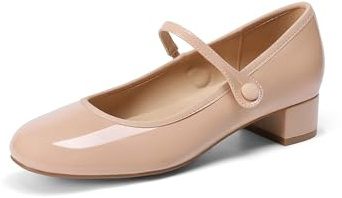 DREAM PAIRS Mary Jane Donna – Comode Eleganti Scarpe Slip-on con Tacco Basso e Largo – Modello Chiuso a Punta Tonda, Ldeale per Lavoro e Tempo Libero,Size 40,Nudo,SDPU26008W