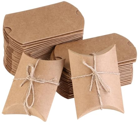 LALADEFIEE 150 St Kraftpapperskuddformade Presentaskar med Jutesnören Små Hållbara Godis Smyckesboxar för Bröllop Kalas Födelsedagar och Julgåvor