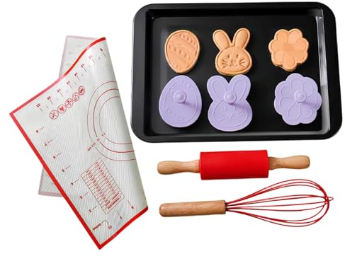 Juego de rollos de pastelería | Rollo de pastelería antiadherente de Pascua, con motivos de conejo y huevos, para panadería de casa, pizza y pasta