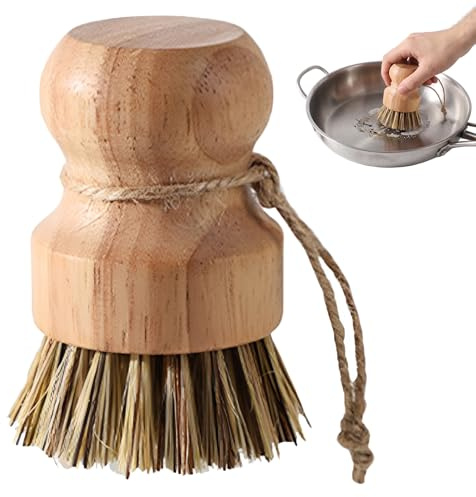 Cepillo de Limpieza Ecológico de Madera para Cocina, Estropajo Natural de Fibra de Coco y Sisal para Fregar Platos, Ollas y Verduras, Cepillo de Madera de Caucho con Cuerda para Colgar