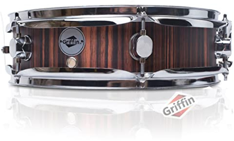 GRIFFIN Snare Drum – 13x3.5 Poplar Shell (Piccolo littleSNAP Series) with Black Hickory Finish, Coated Drum Head, Bright Tone & Deluxe Percussion Sound