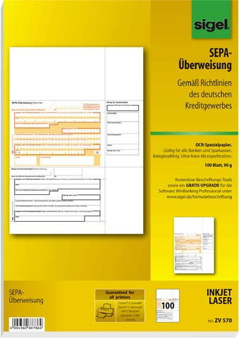 SIGEL Bankformular, SEPA-Überweisung, A4 (100 Blatt), Sie erhalten 1 Packung á 100 Blatt