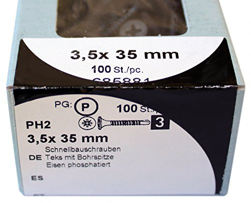 100 Stk. HSI Schnellbauschrauben Feingewinde mit TEKS Bohrspitze 3,5x35mm - 685881