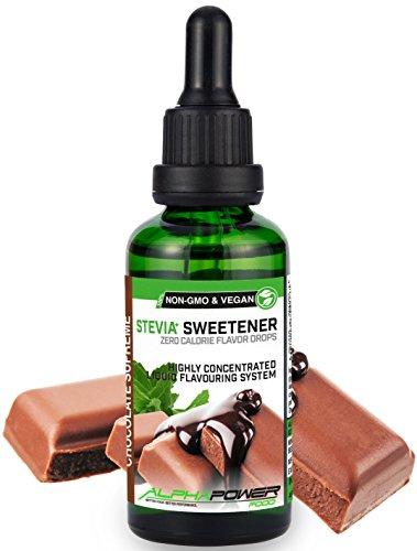ALPHA POWER FOOD®: Stevia líquida natural - Stevia Gotas de crema de chocolate, Edulcorante natural, sustituto del azúcar con sabor - sin azúcar & calorías