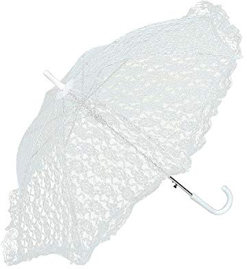 Fun Express White Lace Parasol Umbrella 30 Inch - Elegant Wedding Accessories for Bridesmaids & Flower Girls | Victorian Style Decorative Umbrella for Tea Party, Bridal Photos & Special Events