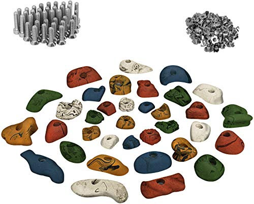 ALPIDEX 35 Klettergriffe | Starterset | Inklusive Schrauben, Einschlagmuttern | Griffe Größen L, M, S | Kletterfläche 3-5 m² | Komplettset - Farbe:bunt