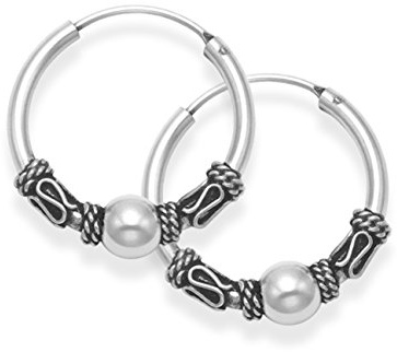 Heather Needham Sterling Silver Bali Hoop earrings, Ball & twist wires - Size: 19mm. 2.7gms. weight 6210