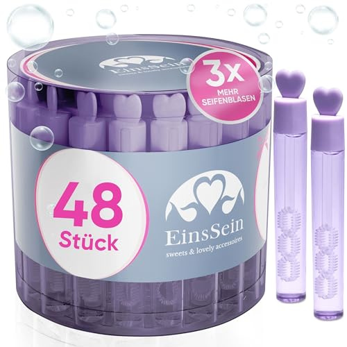EinsSein 48x Seifenblasen Hochzeit Lovegläschen Box Flieder | Gastgeschenke für die goldene Hochzeit Taufe Geburtstag Valentinstag Verlobung Party| Hochzeitsseifenblasen mit Freudentränen kombinieren