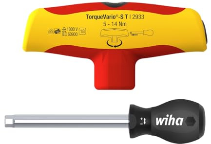 Wiha einstellbarer Drehmoment-Schraubendreher mit Quergriff TorqueVario®-S T electric 5-14 Nm, hörbares Klicksignal beim erreichen des Drehmomentwerts(43177)