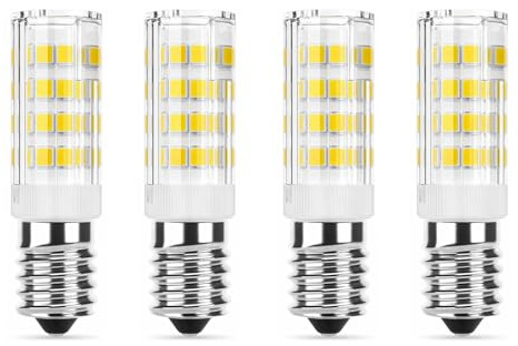 E14 Base 52 SMD 2835 LED Light Bulb, 5W, 6000K (bianco freddo) 600-700LM, Equivalente a 50W Lampada alogena di ricambio, AC 200V-240V, 360 Omni-Direction Beam Angle, Non dimmerabile, Confezione da 4