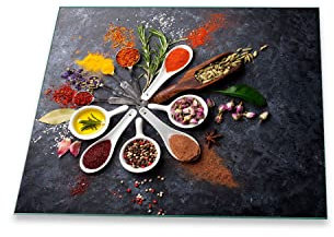 Herdabdeckplatte Abdeckung Ceranfeld Abdeckplatte Schneidebrett 1-Teilig 60x52 Gewürze Grau Mehrfarbig Spritzschutz Glasplatte Ceranfeldabdeckung Schutz Herdschutz Sicherheitsglas Glasschneidebrett