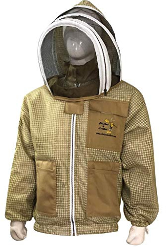 Clothes N Leather Gear Beekeeping Three Layer Ultra Ventilated Fully Protection Jacket with Fencing/Facezipper Veil (Medium, Khaki)