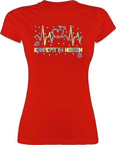 Shirtracer - Shirt Damen - & Fasching - Konfetti im Herzen Herzschlag I Köln Karneval