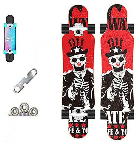 VOMI Skateboard Komplett Board Anfänger 7-lagigem Ahornholz Doppelkick Longboard mit Rucksack, ABEC-11 Kugellager, 85A Rad für Männer und Frauen Jugend Kinder Straße Erwachsene Anfänger,C