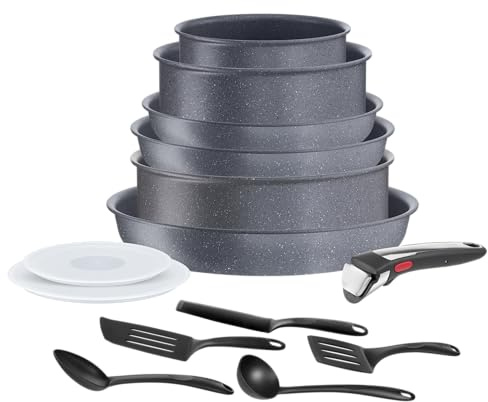 Tefal Ingenio 14 p köksredskap, induktion, non-stick-beläggning, stapelbar, diskmaskinssäker, stekpannor och kastruller, tillverkad i Frankrike, naturlig på L7669902