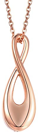 Beydodo Asche Kette zum Befüllen, Urnen Halskette Edelstahl mit Unendlichkeit Anhänger Charm, Gedenkanhänger Urnen Kette Damen 50CM für Asche Silber Gold Rosegold