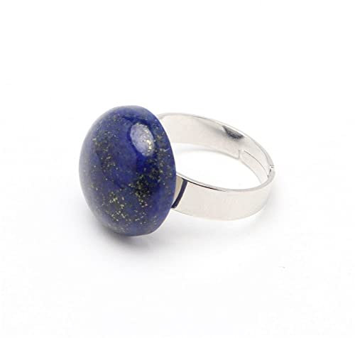 WLLDDDIU Natürlicher Blauer Lapislazuli-Ring Kristallrunder Ring Verstellbarer Damen-Ring Mit Offenem Stein Reiki-Balance-Knöchel-Finger-Ringe Ewigkeitsring Für Frauen, Mädchen, Männer
