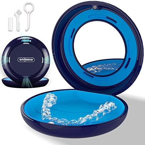 Heigoeost Hållarfodral, smal justerarfodral med justerbara ventilationshål och spegel, kompatibel med invisalign, nattvakt och munskydd, premium behållarfodral, med justeringsverktyg, tugga &