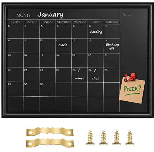 Okydody - Pizarra con calendario 27 x 37 cm, superficie magnética negra, ideal para planificación/horarios escolares/notas, colgante para oficina, escuela y hogar