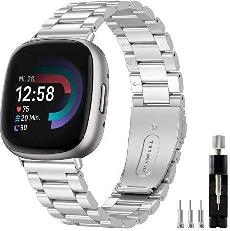 YASPARK Kompatibel mit Fitbit Versa 4/Fitbit Versa 3/Fitbit Sense 2, Edelstahl Metal Armband für Fitbit Versa 4, Fitbit Versa 3, Fitbit Sense 2, Fitbit Sense