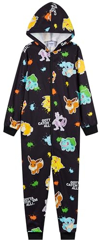 Pokemon Onesie för pojkar, 4–14 år, overall pojkar – gosig dräkt barn för barn – pyjamas pojkar, Svart/flerfärgad, 9-10 år