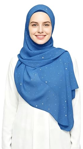 Lina & Lily Damen Hijab Kopftuch Schal mit Glitzer aus Premium Chiffon 72 x 190cm