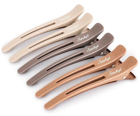 Sndyi Haarklammern Friseurbedarf, 6 Stück Haarclips zum Stylen und Schneiden, Abteilklammern Friseur, Rutschfeste Haarspangen mit Silikonband, Haarklammern für Dickes & Dünnes Haare, Neutral