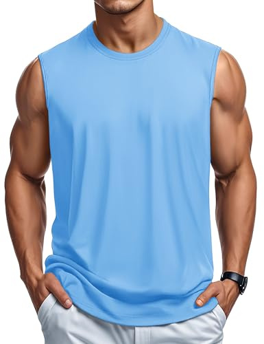 MAGCOMSEN Tank Tops for Men Cotton Breathable Shirts Casual Sports Active Sleeveless Shirts for Men Waterfall Blue, L