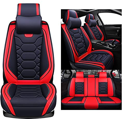 Congxy Autositzbezüge Komplett Set Universal in Premium Design | Schonbezüge für die Vordersitze & Rückbank | Auto Sitzbezüge Airbag Geeignet | Wasserdicht Sitzbezug, Rot