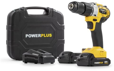 POWER plus Powerplus Akku-Schlagbohrmaschine POWX00512-3 in 1: (Schlag-) Bohren und Schrauben, 20 V Bohrmaschine, 60 Nm, Links-Rechts-Schalter für Schrauben, Inkl. 2 Akkus 2,0 Ah und 1 Ladegerät
