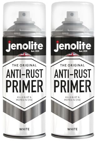 JENOLITE Anti-Rust Spray Paint | WHITE | 2x400ml | High Performance Metal Primer | Rust & Corrosion Protection | For Cars, Radiators, Garden Furniture & More