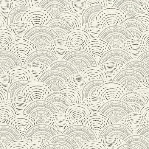 Rasch Tapete 581416 - Weiße Vliestapete mit grafischem Motiv mit schwarzen Punkten, Strichen und Bögen - 10,05m x 0,53m