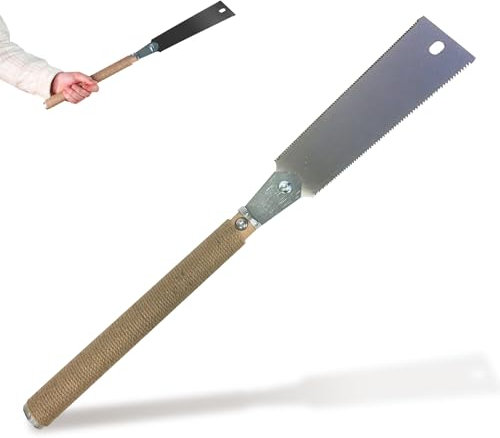 FISHTEC Ryoba – Sierra de tiro – Sierra artesanal japonesa – Dentado invertido y progresivo – Mango de madera y cáñamo – Hoja dentada larga flexible – Herramienta de bricolaje manual artesanal