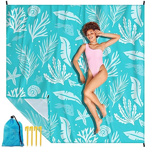 Strandfilt sandfri 210 x 200 cm, picknickfilt vattentät bekväm 210D nylon, vikbar strandmatta strandhandduk för 1–4 personer, lätt kompakt perfekt för resor, strandsemester