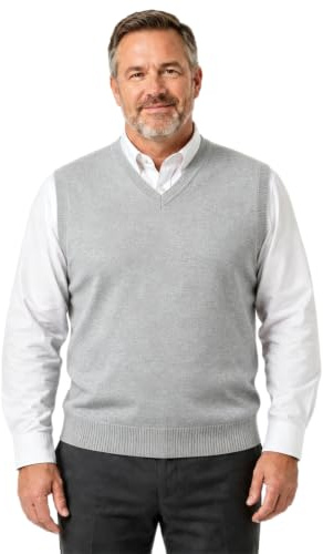 Krumba Hommes Pull Gilet pour Plus Taille: Grande Hauteur Col V sans Manches Tricoter Coton Arrêtez-Vous Gris 4XL