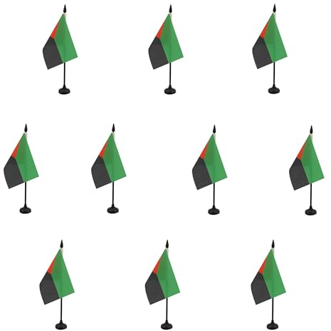 AZ FLAG Lot de 10 Drapeaux de Table Martinique indépéndantiste 15x10 cm | Usage intérieur Drapeau de bureau guadeloupéen finition cousue et bords renforcés avec mât en plastique et socle en plastique