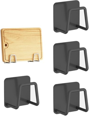 Koomuao Liemuao Support à Planches à Découper en INOX, Lot de 4 Porte-éponges Mural, Couvercle de Casserole Auto-Adhésif, Porte-casseroles Organisateur de Planche à Découper pour Cuisine (Noir)