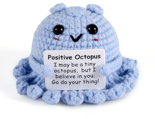 TOYMIS Positiver Oktopus, Mini Lustig Positive Kartoffeln Gestrickter Oktopus Spielzeug mit Aufmunternder Karte Häkelpuppe Aufmunterungsgeschenke für Frauen Jungen Mädchen Party Dekoration