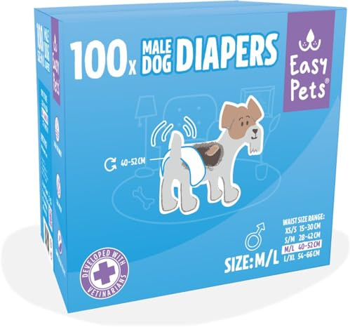 Easypets Hundewindel für Rüden – Einwegwindeln für Hunde – Läufigkeitshöschen & Inkontinenzhöschen – Atmungsaktiv & Bequem – 100 Stück – Größen M/L
