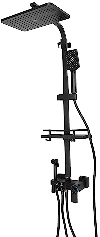 Colonne de douche en acier inoxydable - Thermostat - Écran LCD - 73 à 116 cm - Barre de douche réglable - Kit complet de douche multifonction (noir)
