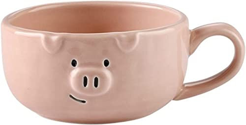 Handtag Soppkopp Soppskål ， Keramiska soppmuggar Liten keramisk frukostmugg, liten tecknad spannmålsskål med handtag(Pig)