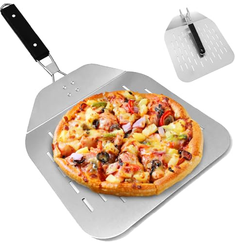 12 Zoll Edelstahl Perforiert Pizzaschaufel mit 180° Klappbarer Griff, Große Pizza Schaufel für Grill, Ofe, Pizzaschieber für Hausgemachte Pizza, Brot, Kuchen, Pizza Slider für Pizza und Brotliebhaber