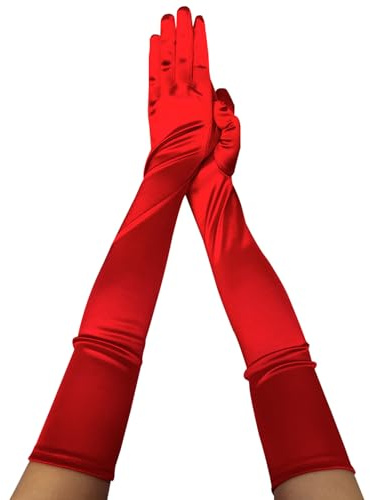 krautwear Guanti in satin da donna, guanti da sera (52 cm) in molti colori, Colore: rosso, Taglia unica