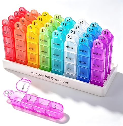 Cruxer 1 Monat 4 Fächer Tablettenbox, 4 mal täglich Pillenbox, Feuchtigkeitsbeständig, BPA-frei, Reise Pillendose Dispenser Fall zu halten Medikamente, Vitamine, Fischöl, Ergänzungen