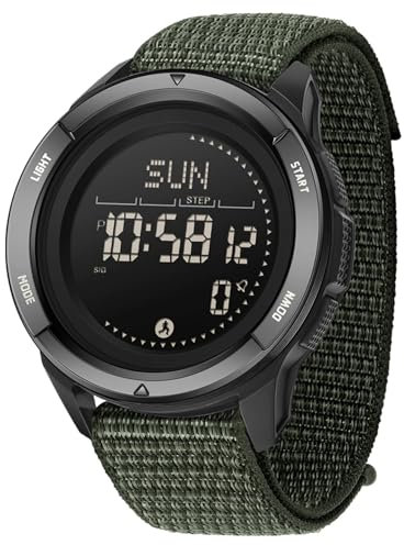BIEWO Herren Militär Sportuhr Digital 5ATM Wasserdicht Fitness Uhr mit Kompass Metronom Kalorien Stoppuhr Schrittzähler Laufuhr (Nylon grün)