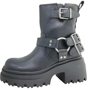 Buffalo Bravr Biker Bottines en Cuir Noir