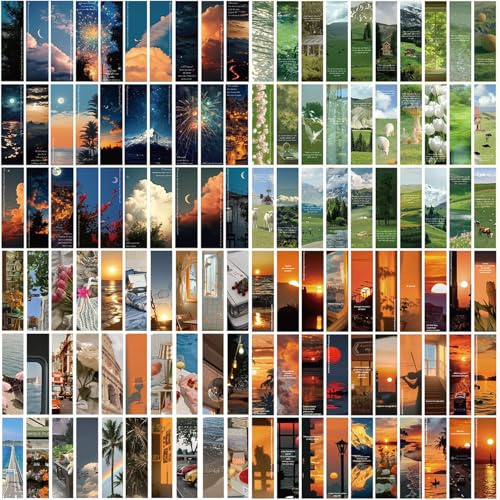 BetterJonny Ästhetische Lesezeichen, 120Pcs, Karton, Mehrfarbig, Buchzubehör, Sonnenaufgang, Sonnenuntergang, Wiese, Sternenhimmel, Romantik